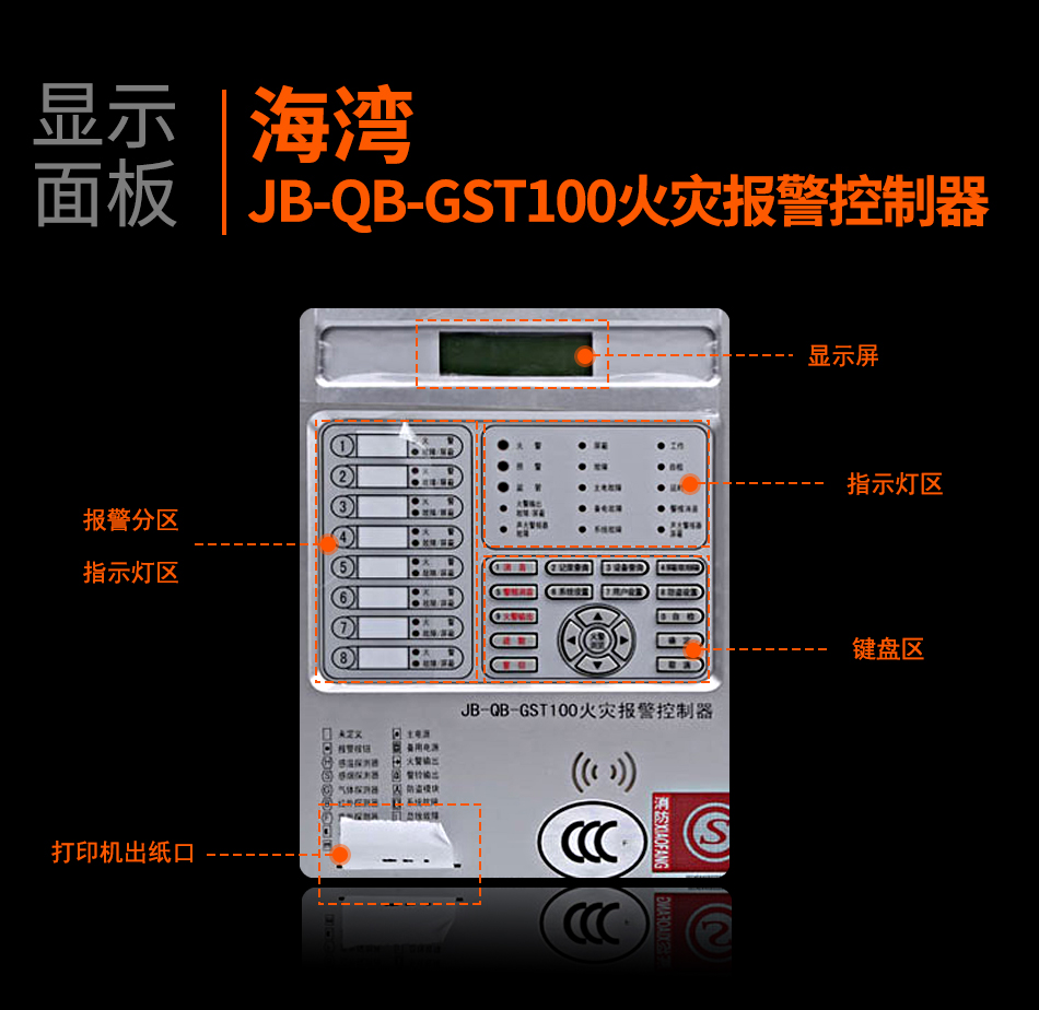 廣東海灣JB-QB-GST100廣東火災報警控制器顯示面板